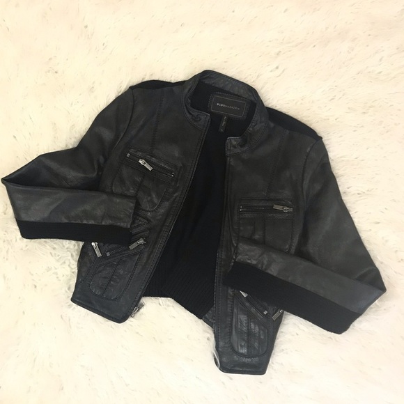 BCBGMAXAZRIA Women's Leather Bomber Jacket Sz XS - Picture 6 of 8